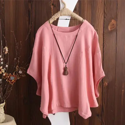 Women’s Casual Loose-Fit Tunic Top with Pendant Necklace – Multiple Colors