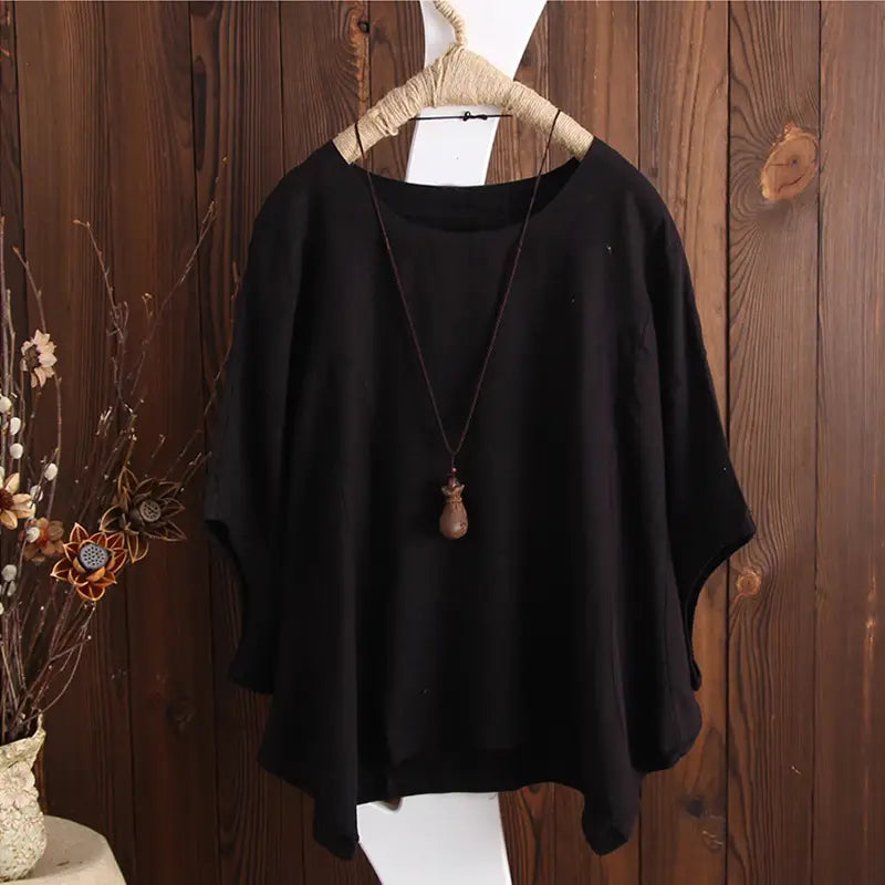 Women’s Casual Loose-Fit Tunic Top with Pendant Necklace – Multiple Colors
