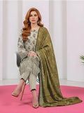 Olive Green & Beige Printed 3-Piece Suit